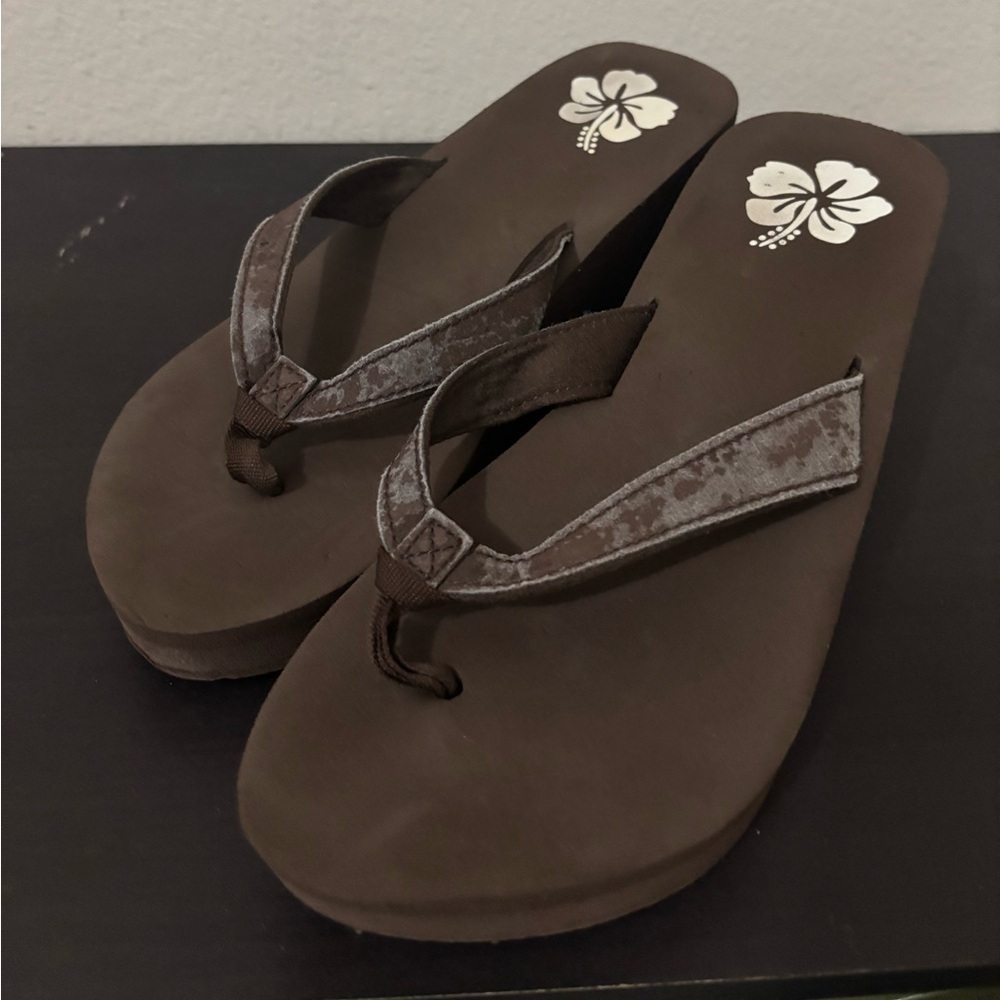 Brown Flip-Flops with Floral Design